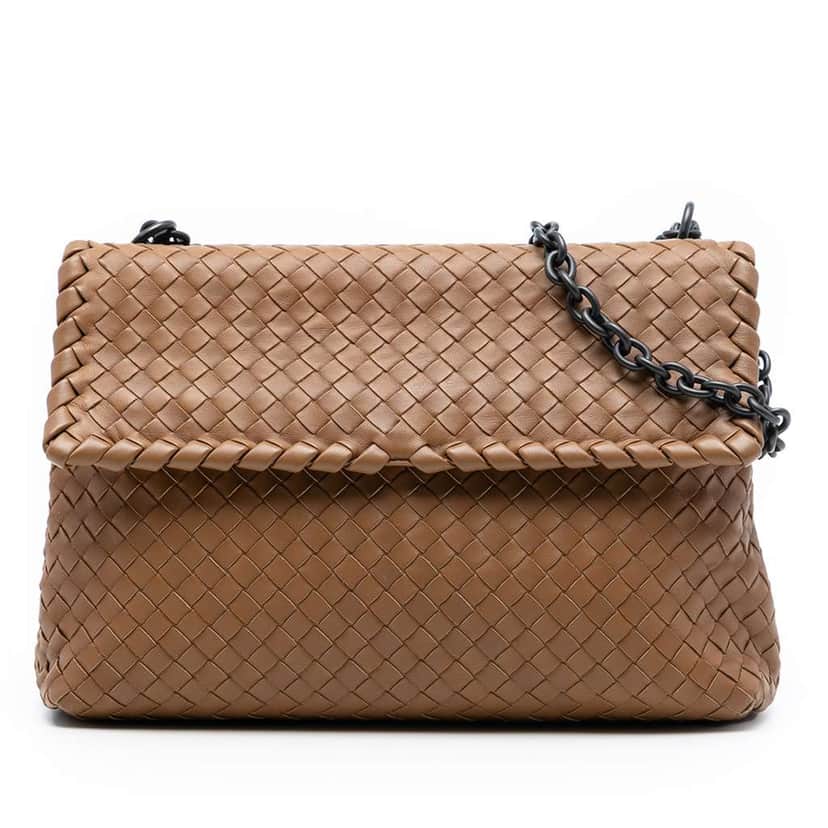 Bottega Veneta Medium Nappa Intrecciato Olimpia Shoulder Bag Brown Leather Very good condition - Front View