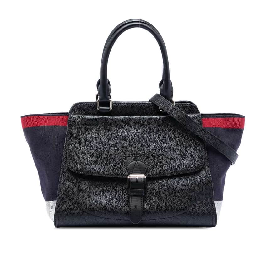 Burberry Leather and Mega Check Canvas Harcourt Satchel Black Leather Very good condition - Front View