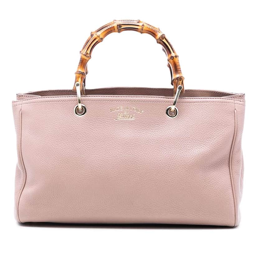 Gucci Medium Calfskin Bamboo Shopper Satchel Pink Leather Very good condition - Front View