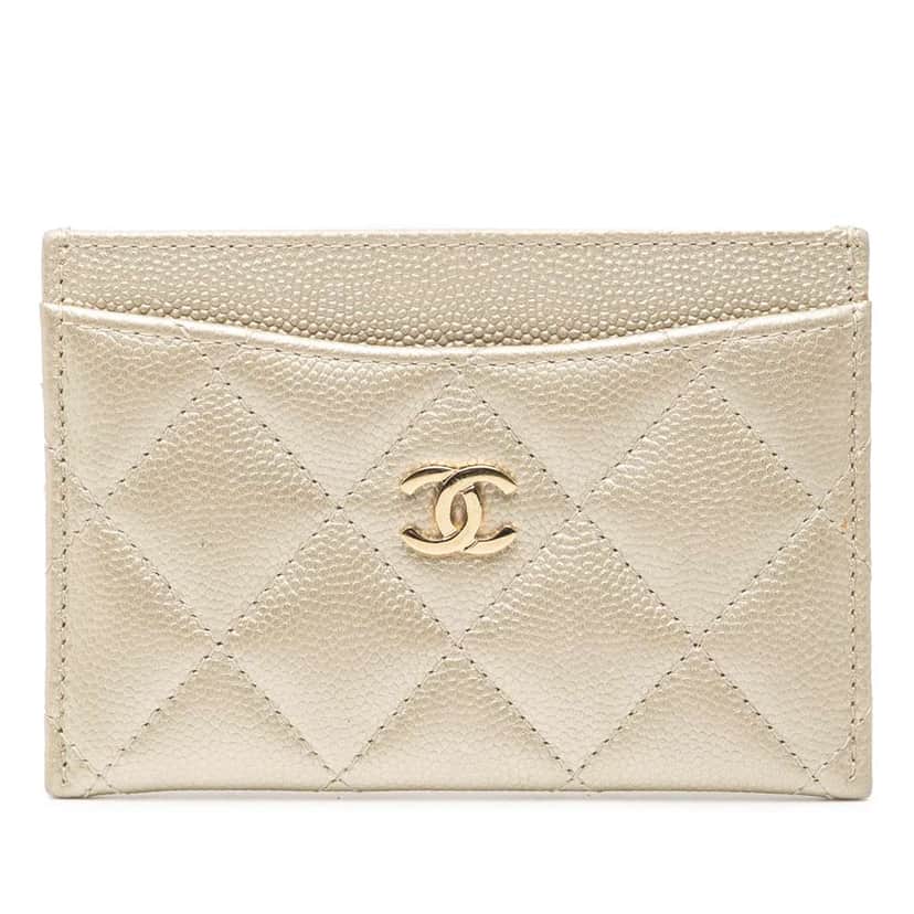Chanel CC Quilted Caviar Card Holder Gold Leather Very good condition - Front View