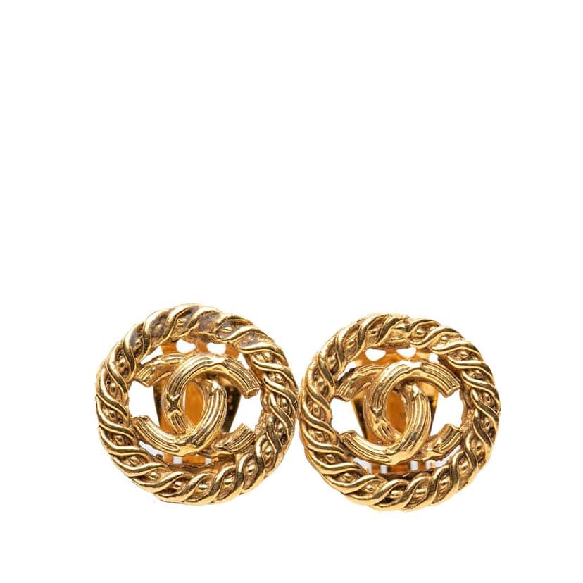 Chanel Gold Plated CC Round Clip On Earrings Gold Metal Good condition - Front View