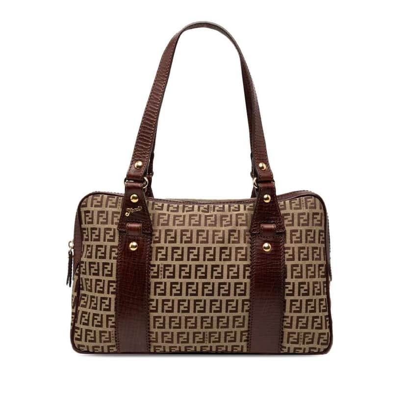 Fendi Zucchino Canvas Shoulder Bag Brown Canvas Good condition - Front View