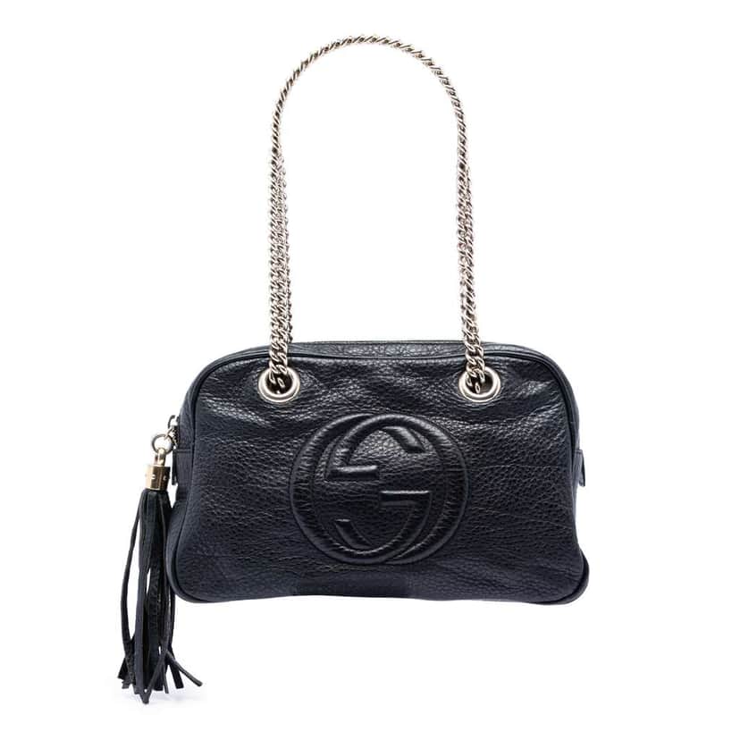 Gucci Pebbled Leather Soho Chain Zip Shoulder Bag Black Leather Good condition - Front View