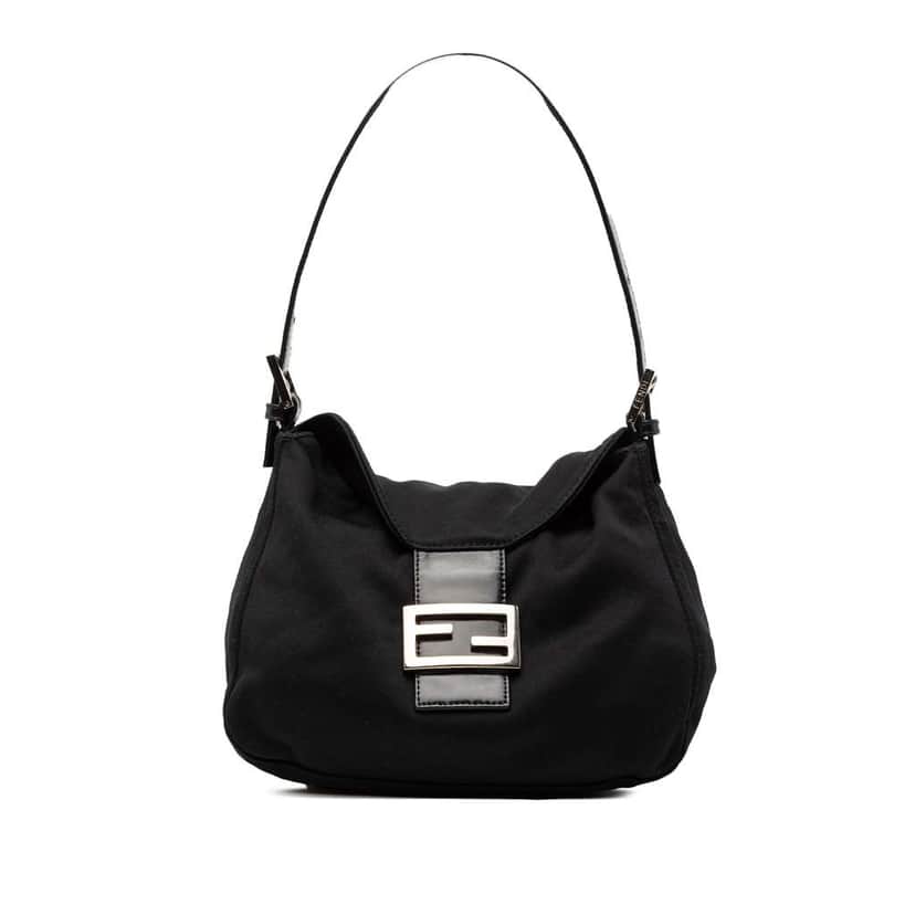 Fendi Neoprene Double Flap Shoulder Bag Black Polyester Good condition - Front View