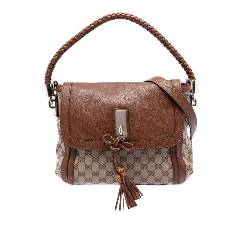 Gucci GG Canvas Bella Flap Satchel Brown Canvas Very good condition - Front View