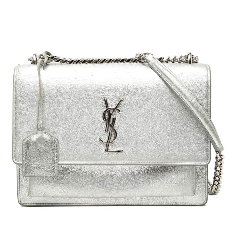 Saint Laurent Medium Metallic Calfskin Monogram Sunset Crossbody Silver Leather Good condition - Front View