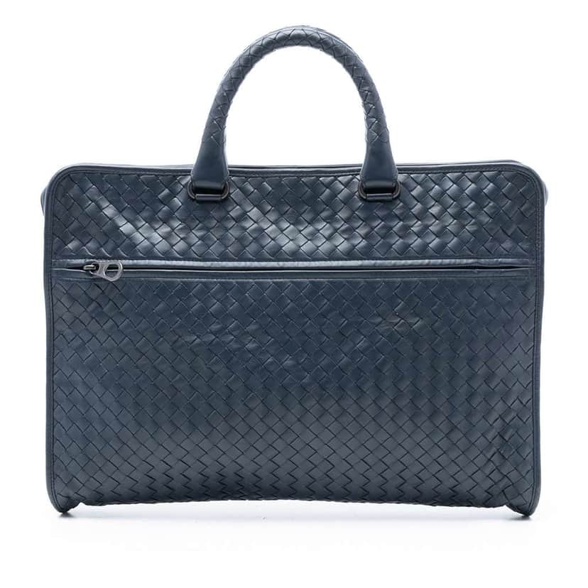 Bottega Veneta Nappa Intrecciato Business Bag Blue Leather Good condition - Front View