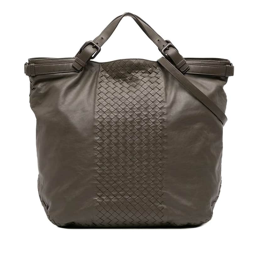 Bottega Veneta Intrecciato Trimmed Nappa Satchel Brown Leather Very good condition - Front View