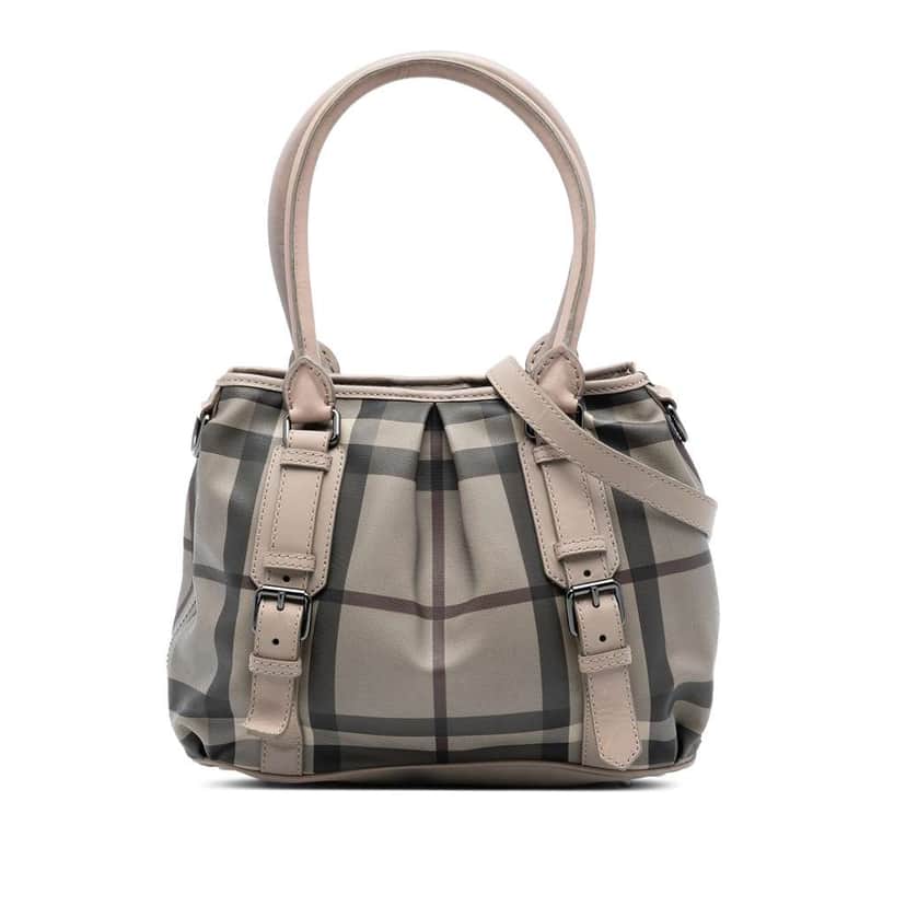Burberry Small Smoke Check Coated Canvas Northfield Satchel Brown Canvas Very good condition - Front View