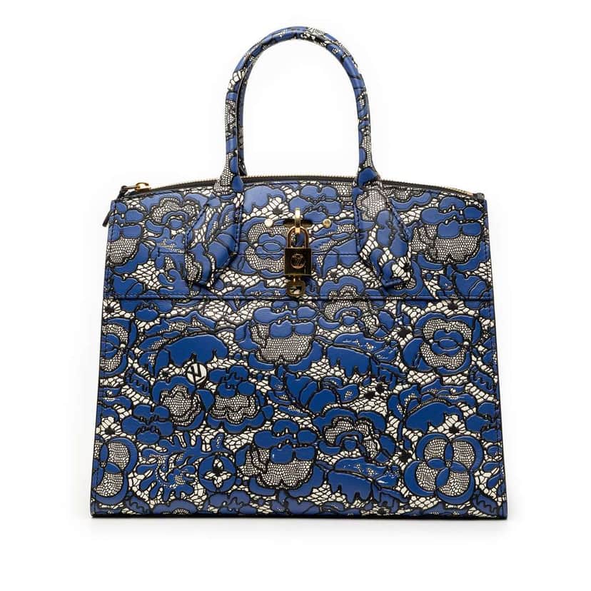 Louis Vuitton Embossed Leather Flower Lace City Steamer MM Blue Leather Good condition - Front View