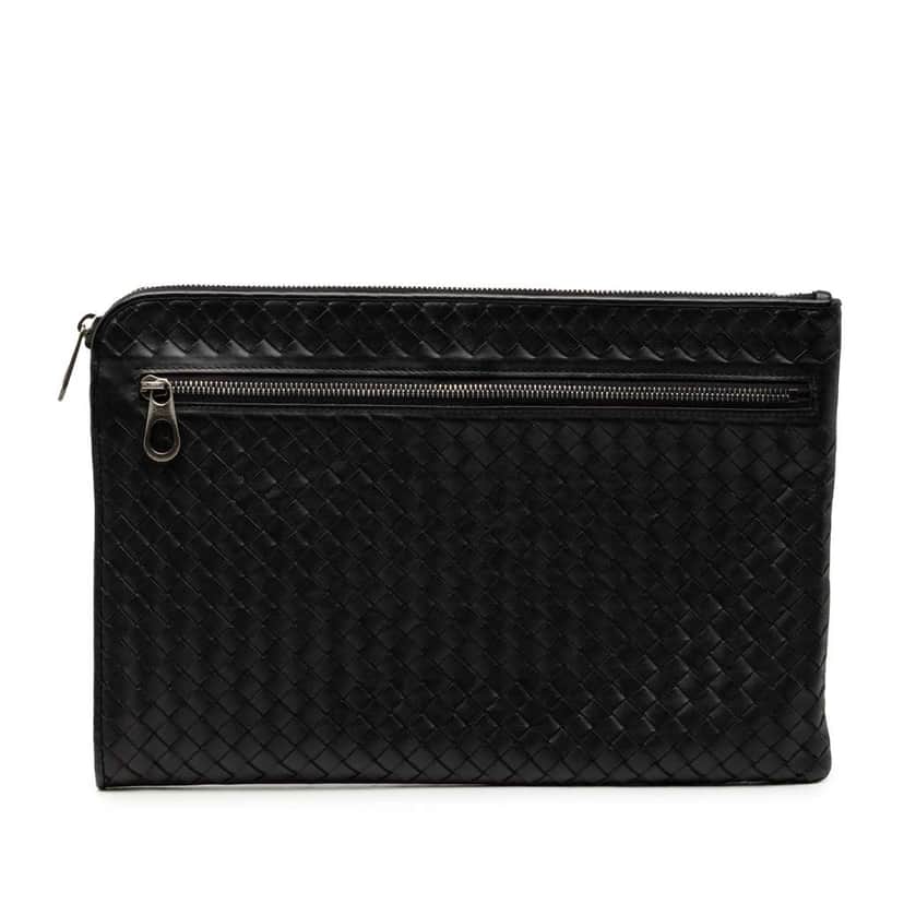 Bottega Veneta Nappa Intrecciato Clutch Black Leather Very good condition - Front View