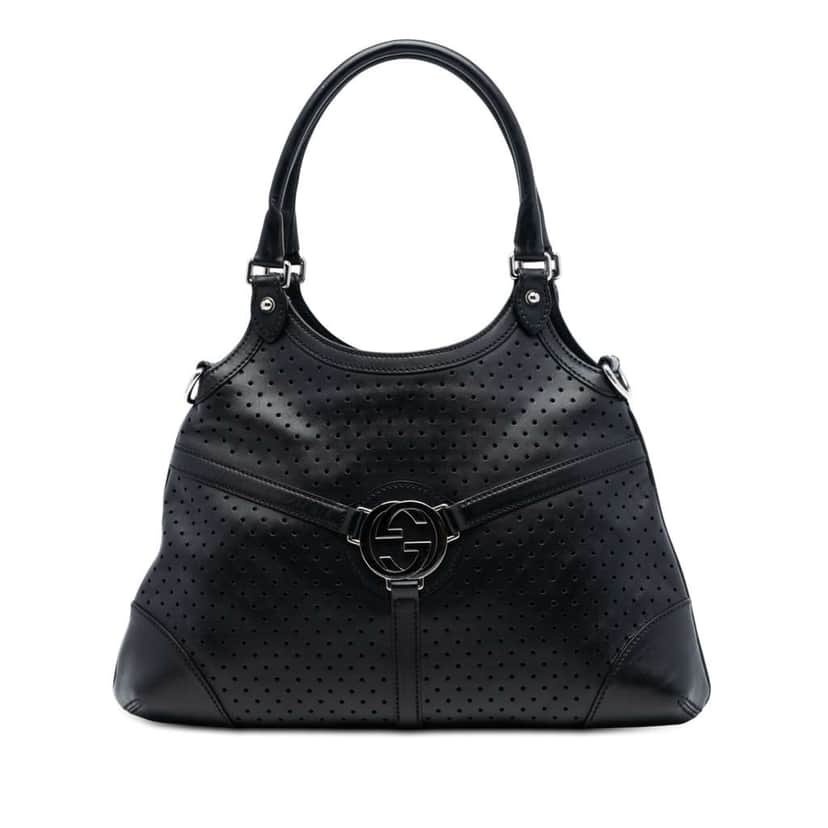 Gucci Perforated Calfskin Interlocking G Reins Satchel Black Leather Very good condition - Front View