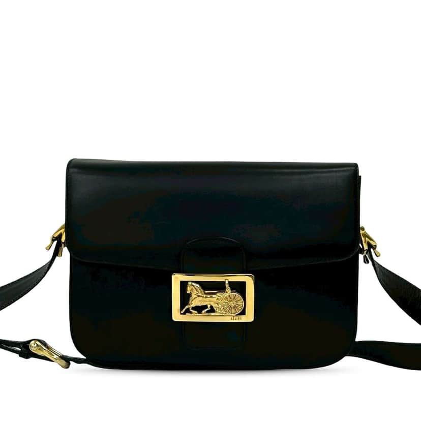Celine Leather Logo Horse Carriage Crossbody Black Leather Good condition - Front View
