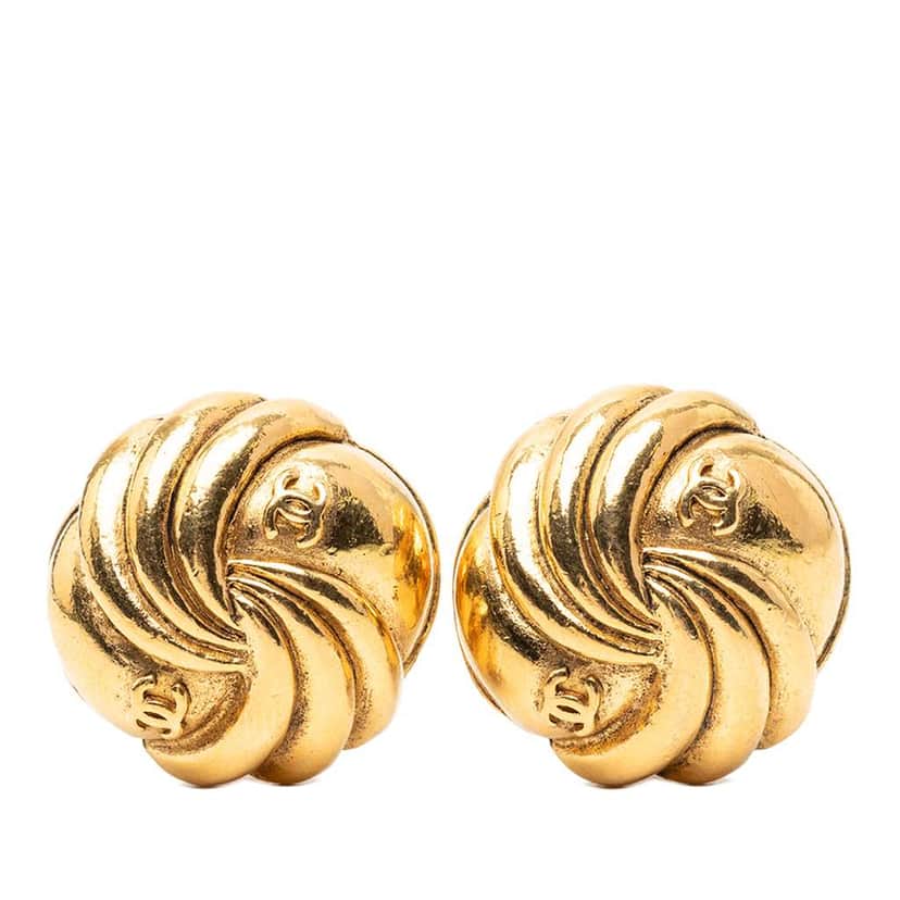 Chanel Gold Plated CC Swirl Button Clip on Earrings Gold Metal Very good condition - Front View