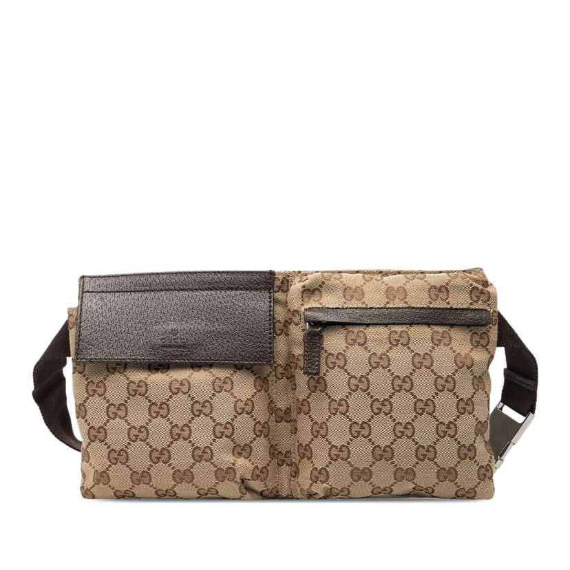 Gucci GG Canvas Double Pocket Belt Bag Brown Canvas Very good condition - Front View