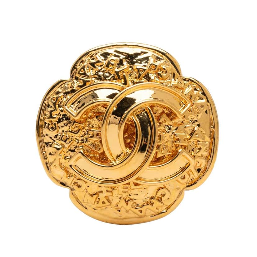 Chanel CC Gold Plated Clover Brooch Gold Metal Very good condition - Front View
