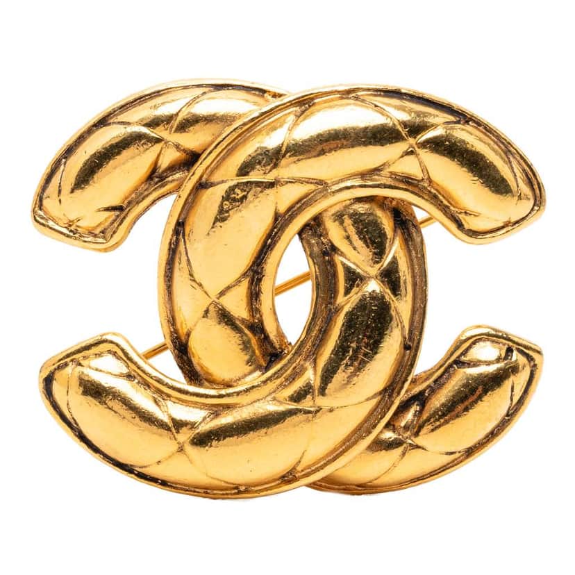 Chanel Gold Plated CC Quilted Brooch Gold Metal Good condition - Front View
