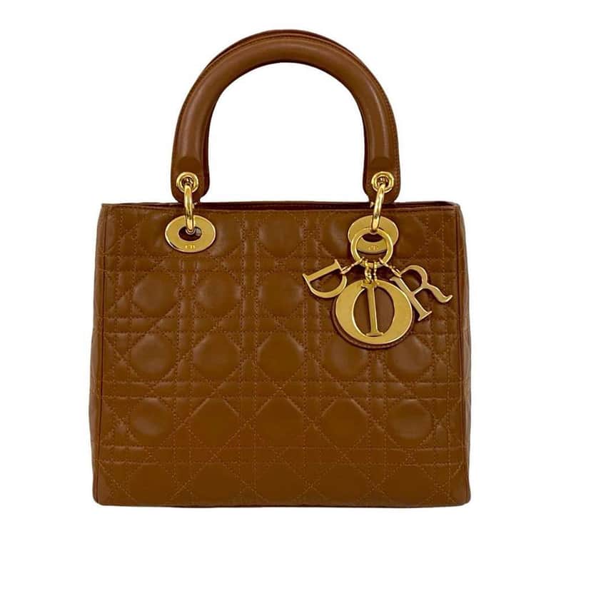 Dior Medium Lambskin Cannage Lady Dior Brown Leather Very good condition - Front View