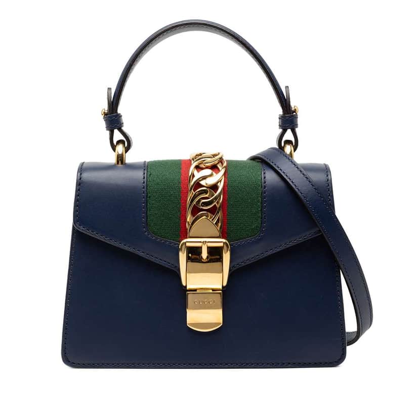 Gucci Mini Leather Sylvie Satchel Blue Leather Very good condition - Front View