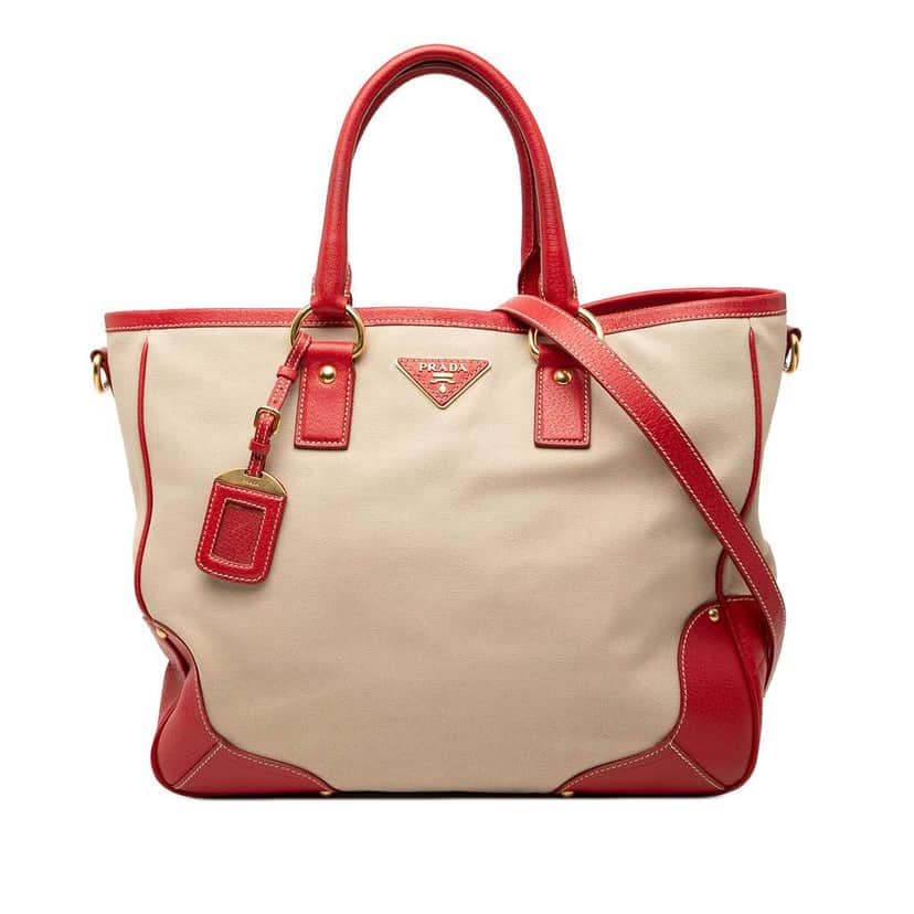 Prada Large Saffiano Trimmed Canapa Convertible Tote Brown Canvas Very good condition - Front View