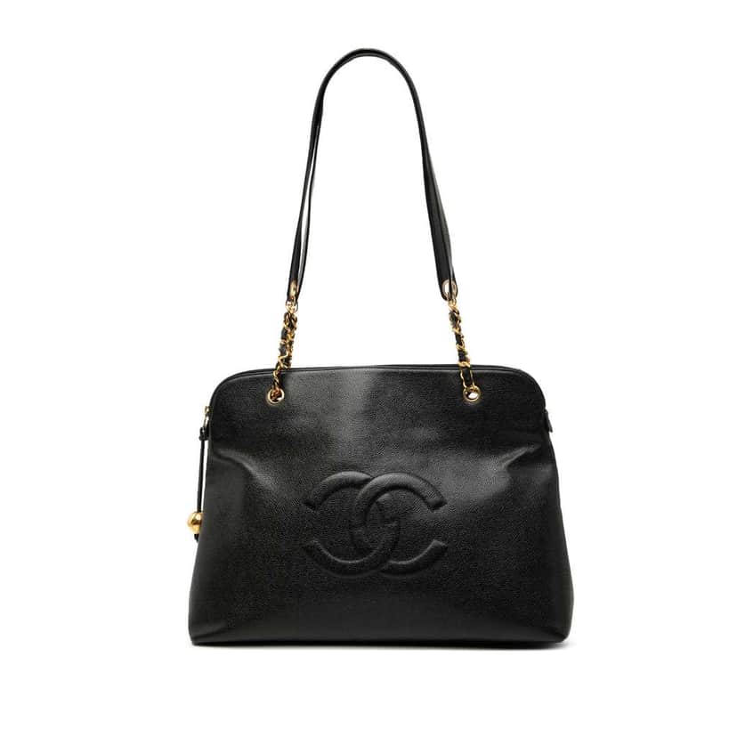 Chanel CC Caviar Shoulder Bag Black Leather Very good condition - Front View