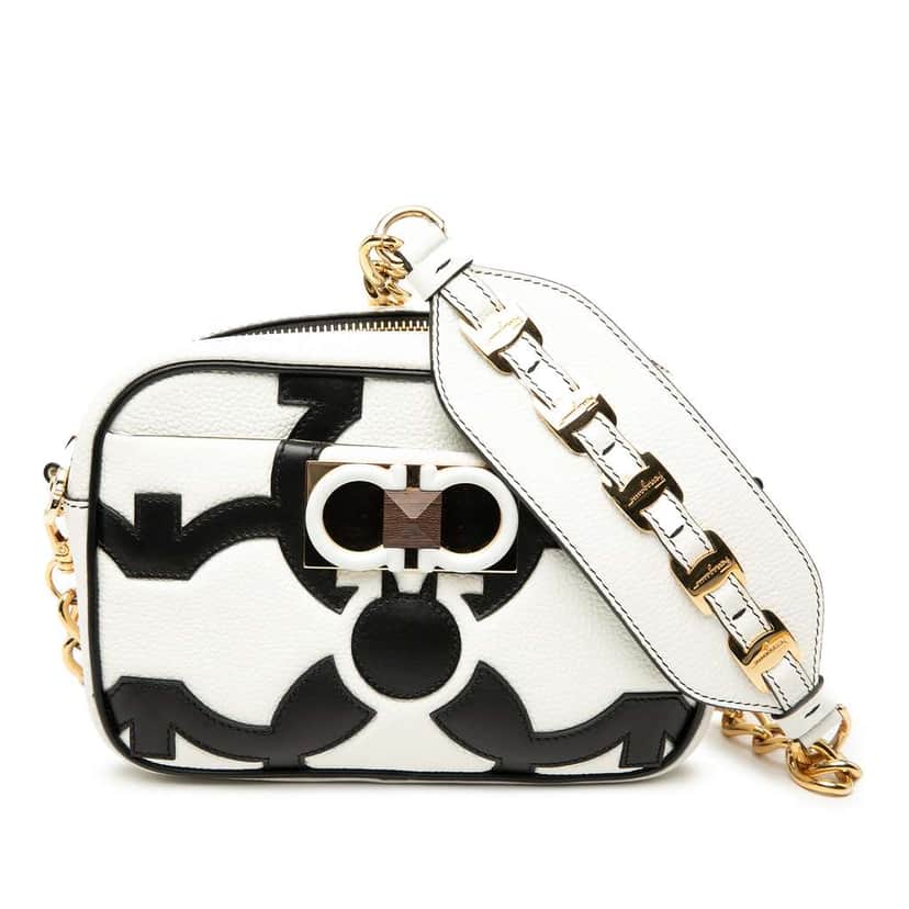 Salvatore Ferragamo Leather Double Gancini Camera Bag White Leather Good condition - Front View