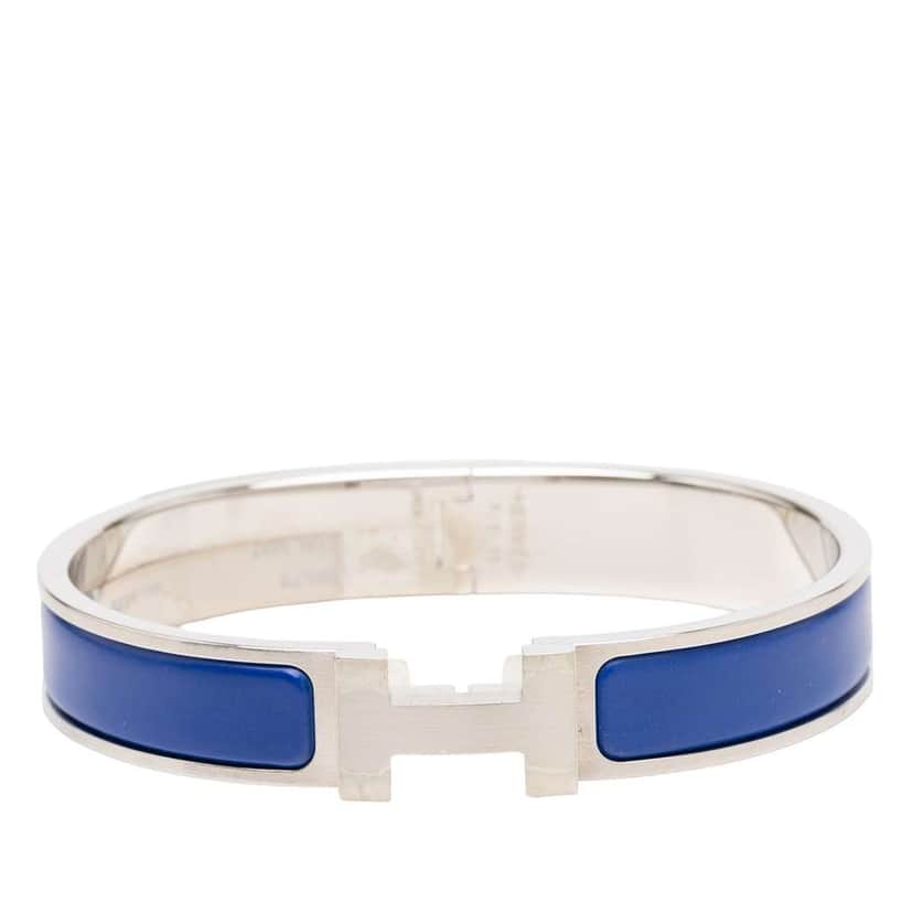 Hermès Narrow Enamel Clic H Bracelet PM Blue Good condition - Front View