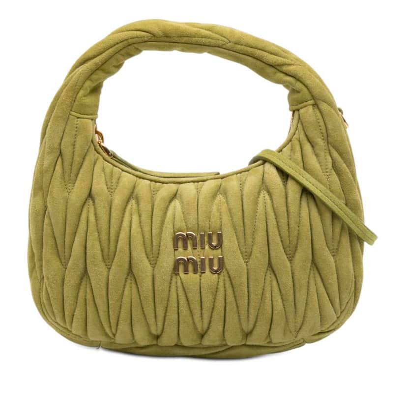 Miu Miu Mini Matelasse Suede Wander Bag Green Leather Good condition - Front View