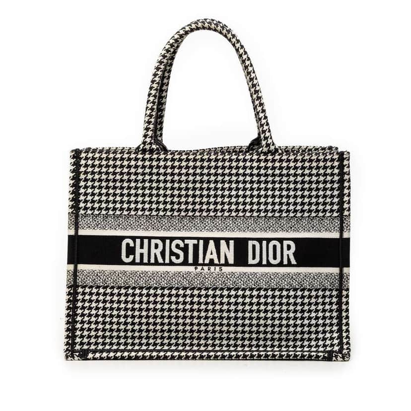 Dior Medium Canvas Houndstooth Embroidered Book Tote Black Canvas Very good condition - Front View
