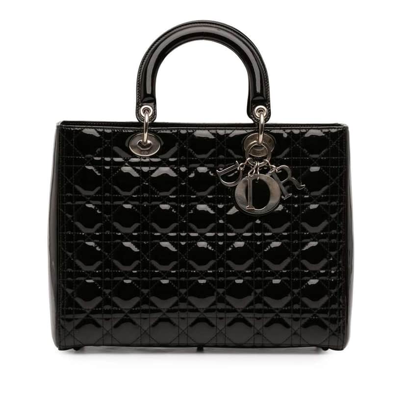 Dior Large Patent Cannage Lady Dior Black Leather Very good condition - Front View