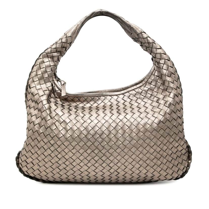 Bottega Veneta Small Metallic Nappa Intrecciato Veneta Hobo Gold Leather Good condition - Front View
