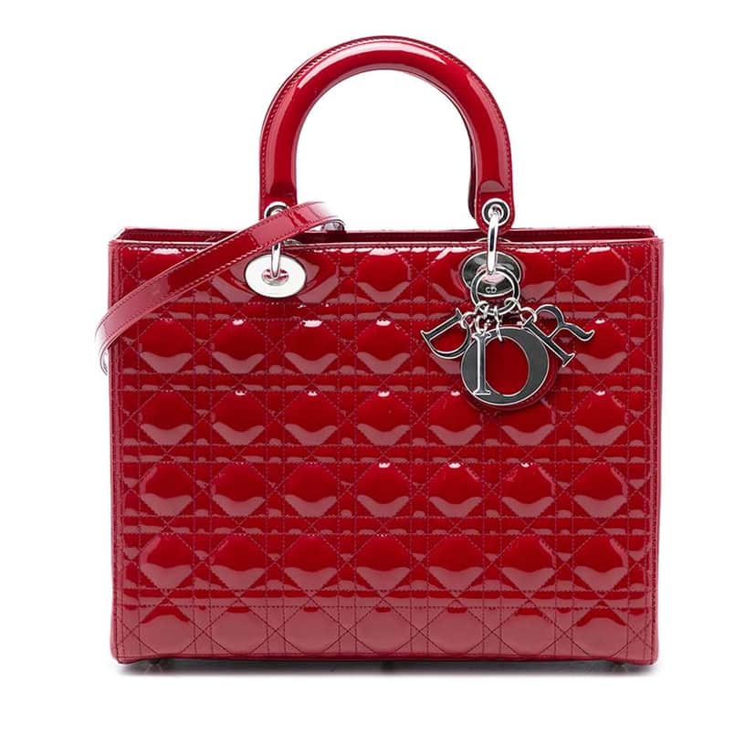 Dior Large Patent Cannage Lady Dior Red Leather Very good condition - Front View