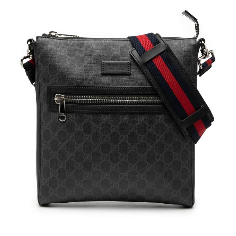 Gucci Medium GG Supreme Web Messenger Bag Black Canvas Very good condition - Front View