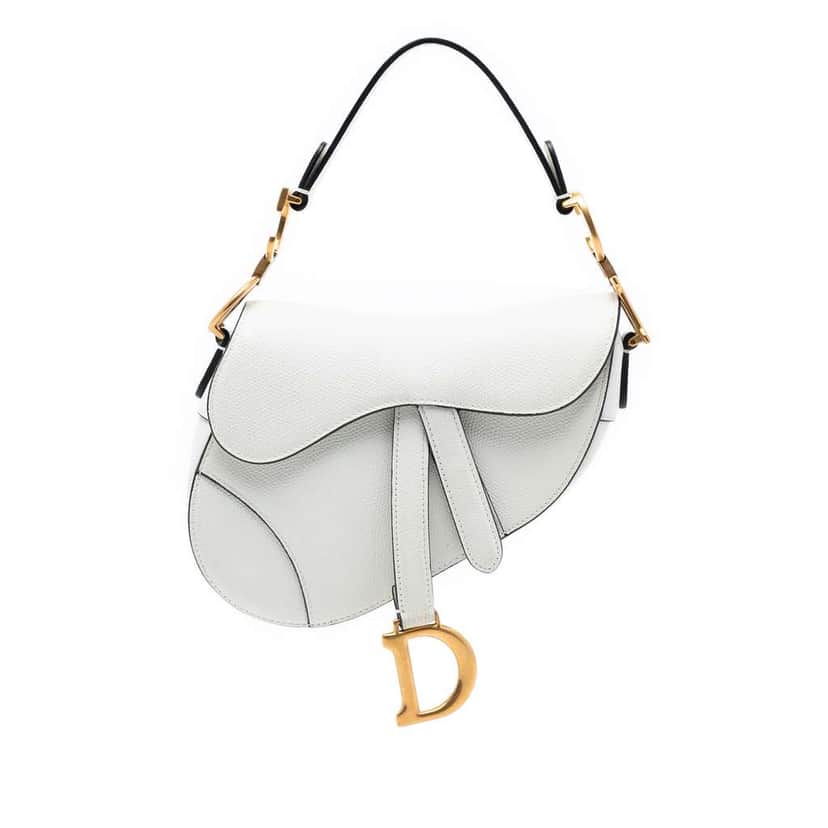 Dior Mini Grained Calfskin Saddle Bag White Leather Very good condition - Front View