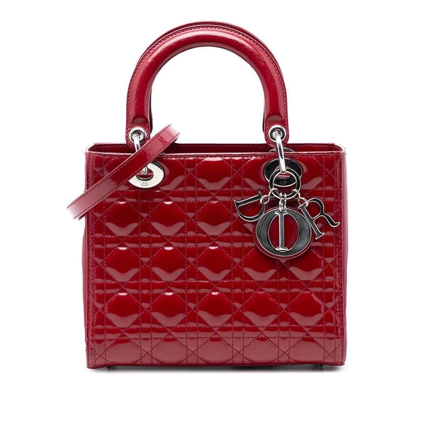 Dior Medium Patent Cannage Lady Dior Red Leather Very good condition - Front View
