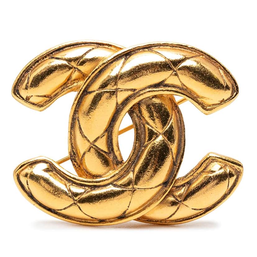 Chanel Gold Plated Quilted CC Brooch Gold Metal Very good condition - Front View