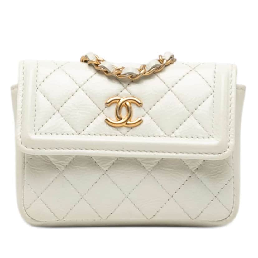 Chanel Mini CC Shiny Aged Calfskin Waist Bag White Leather Very good condition - Front View