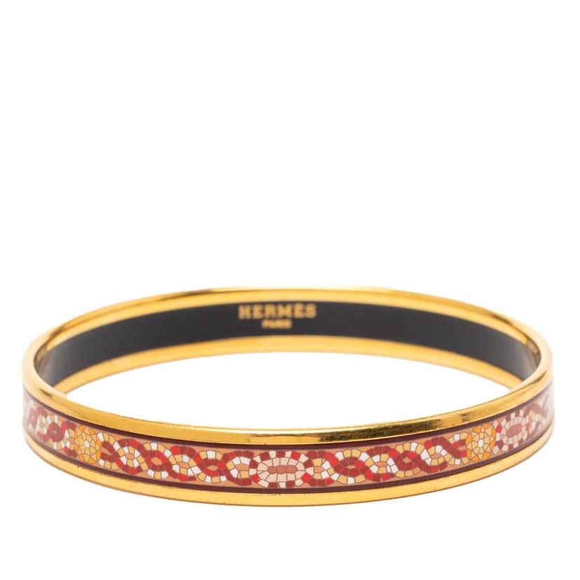 Hermès Narrow Mosaic Style Geometric Pattern Enamel Bangle 65 Orange Very good condition - Front View