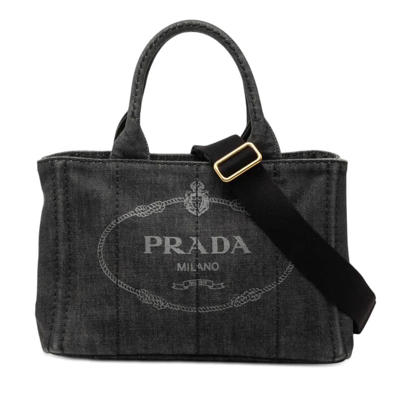 Prada Small Denim Canapa Logo Satchel Grey Denim Very good condition - Front View