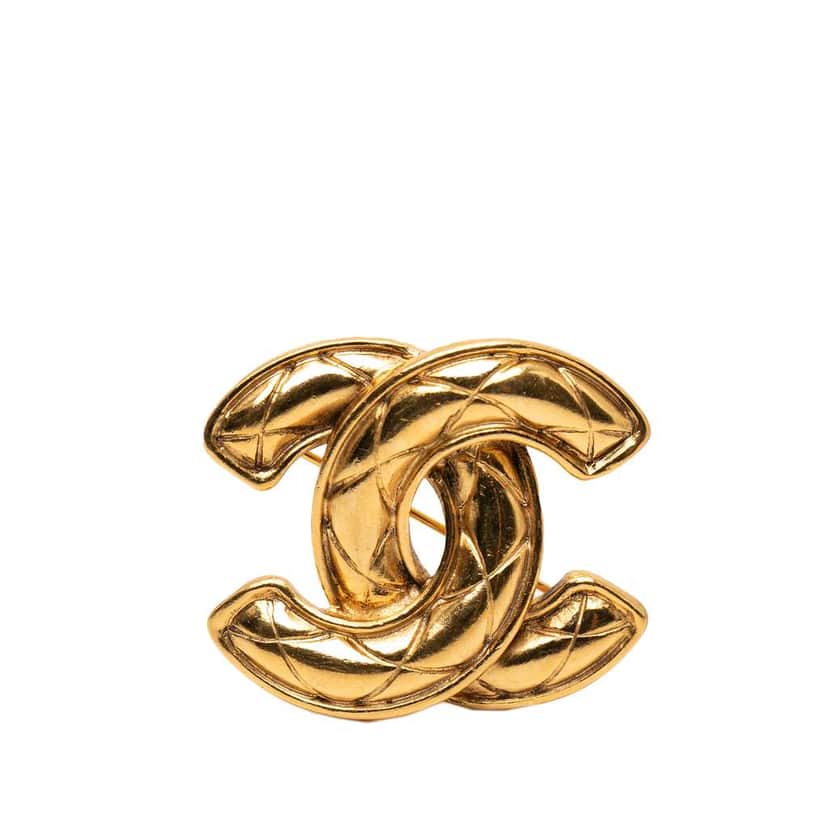 Chanel Gold Plated Quilted CC Brooch Gold Metal Very good condition - Front View