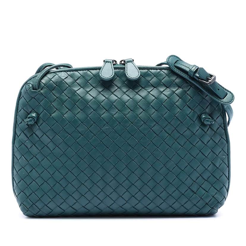 Bottega Veneta Nappa Intrecciato Nodini Crossbody Blue Leather Very good condition - Front View