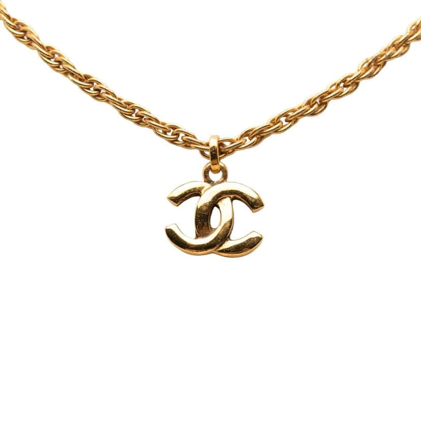 Chanel Gold Plated CC Pendant Necklace Gold Metal Good condition - Front View