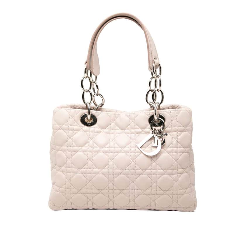 Dior Medium Lambskin Cannage Lady Dior Soft Shopping Tote Pink Leather Good condition - Front View