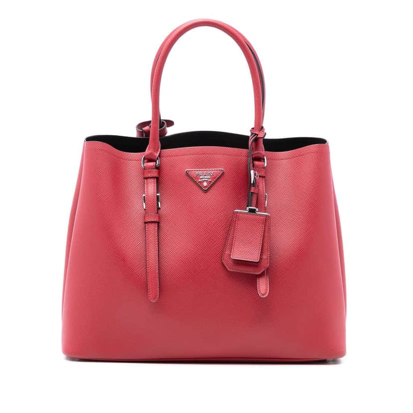 Prada Medium Saffiano Cuir Double Handle Satchel Red Leather Very good condition - Front View