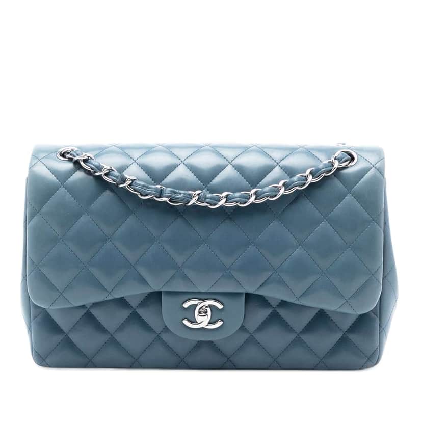 Chanel Jumbo Classic Lambskin Double Flap Blue Leather Good condition - Front View