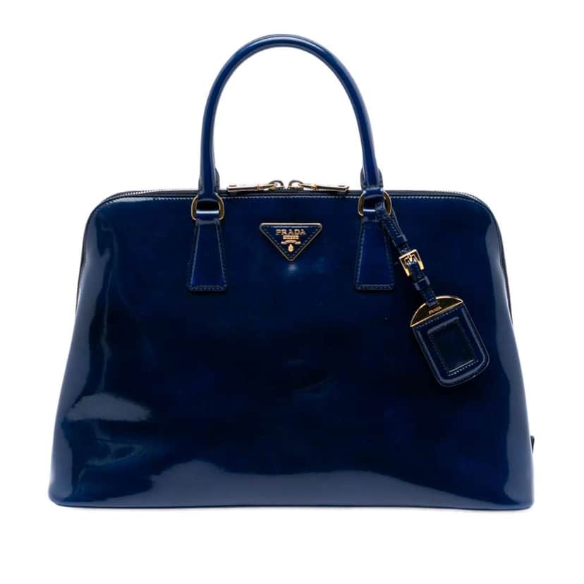 Prada Large Spazzolato Promenade Satchel Blue Leather Good condition - Front View