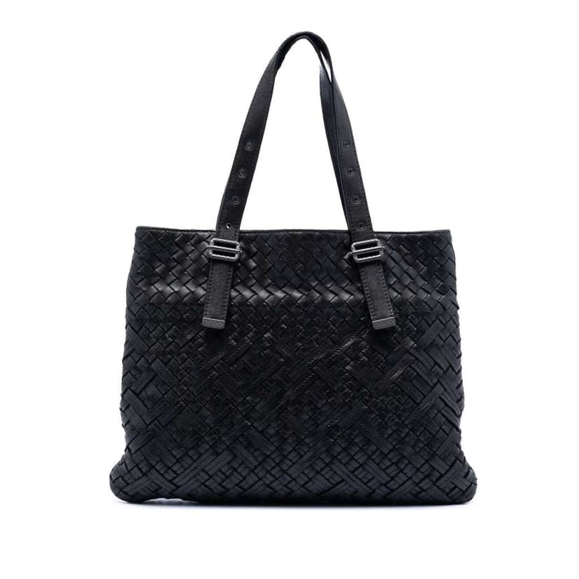Bottega Veneta Nappa Intrecciato Belted Flat Tote Black Leather Very good condition - Front View
