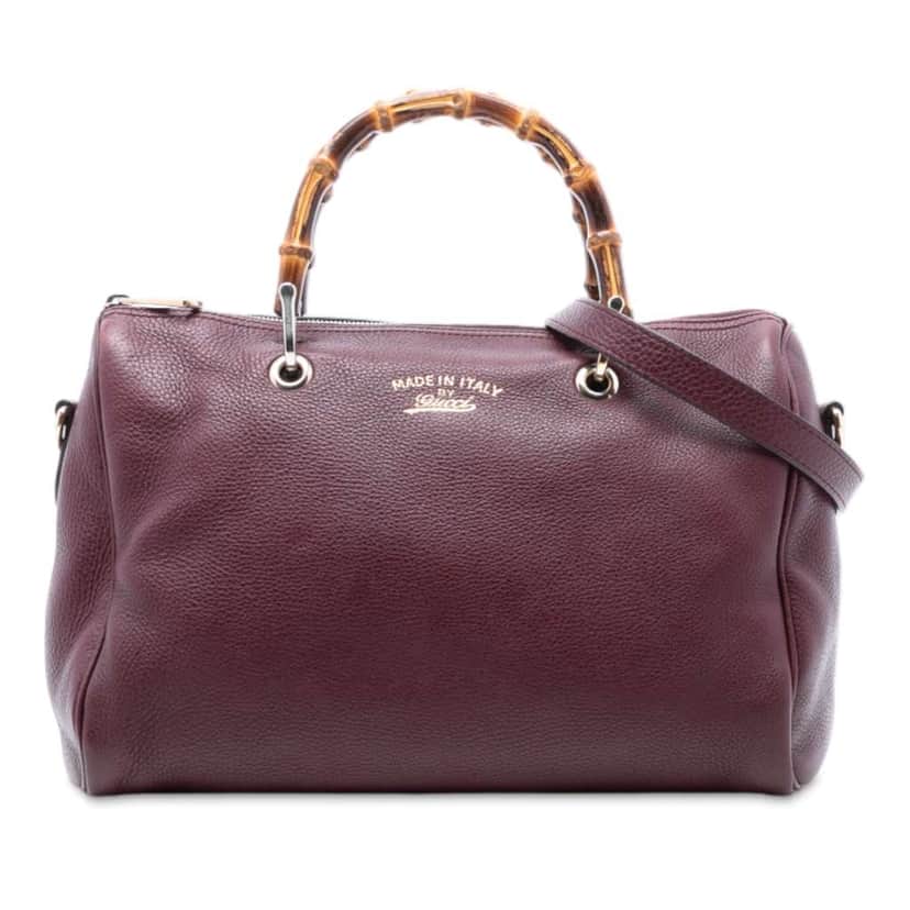 Gucci Medium Calfskin Bamboo Shopper Boston Bag Red Leather Very good condition - Front View