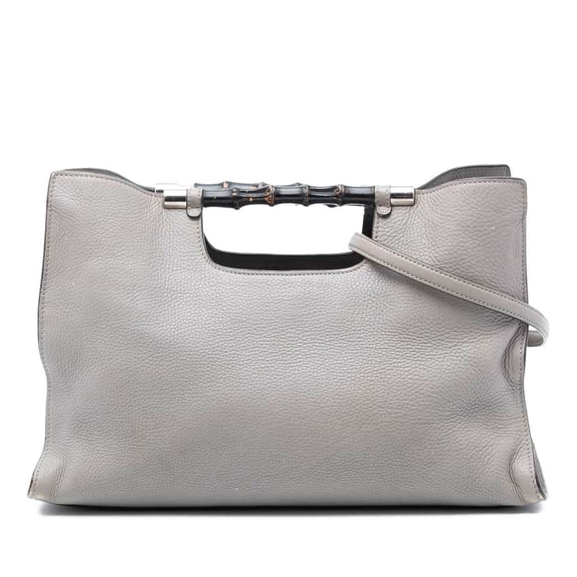 Gucci Medium Calfskin Bamboo Daily Shopper Satchel Grey Leather Very good condition - Front View