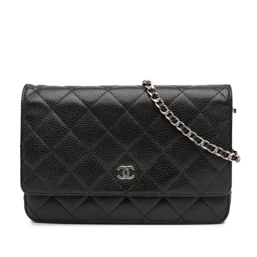 Chanel CC Quilted Caviar Wallet on Chain Black Leather Very good condition - Front View